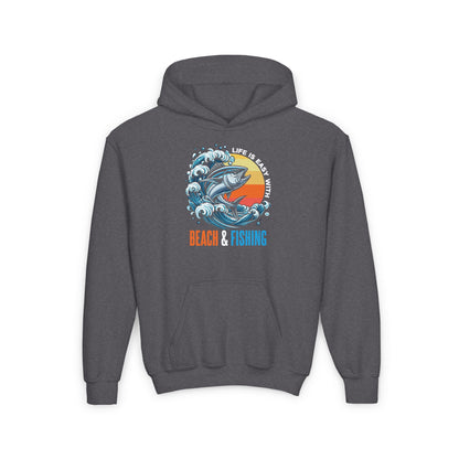 Youth -Beach Fishing - Heavy Blend Hooded Sweatshirt