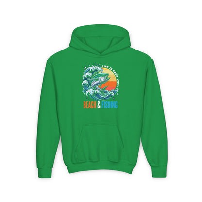 Youth -Beach Fishing - Heavy Blend Hooded Sweatshirt